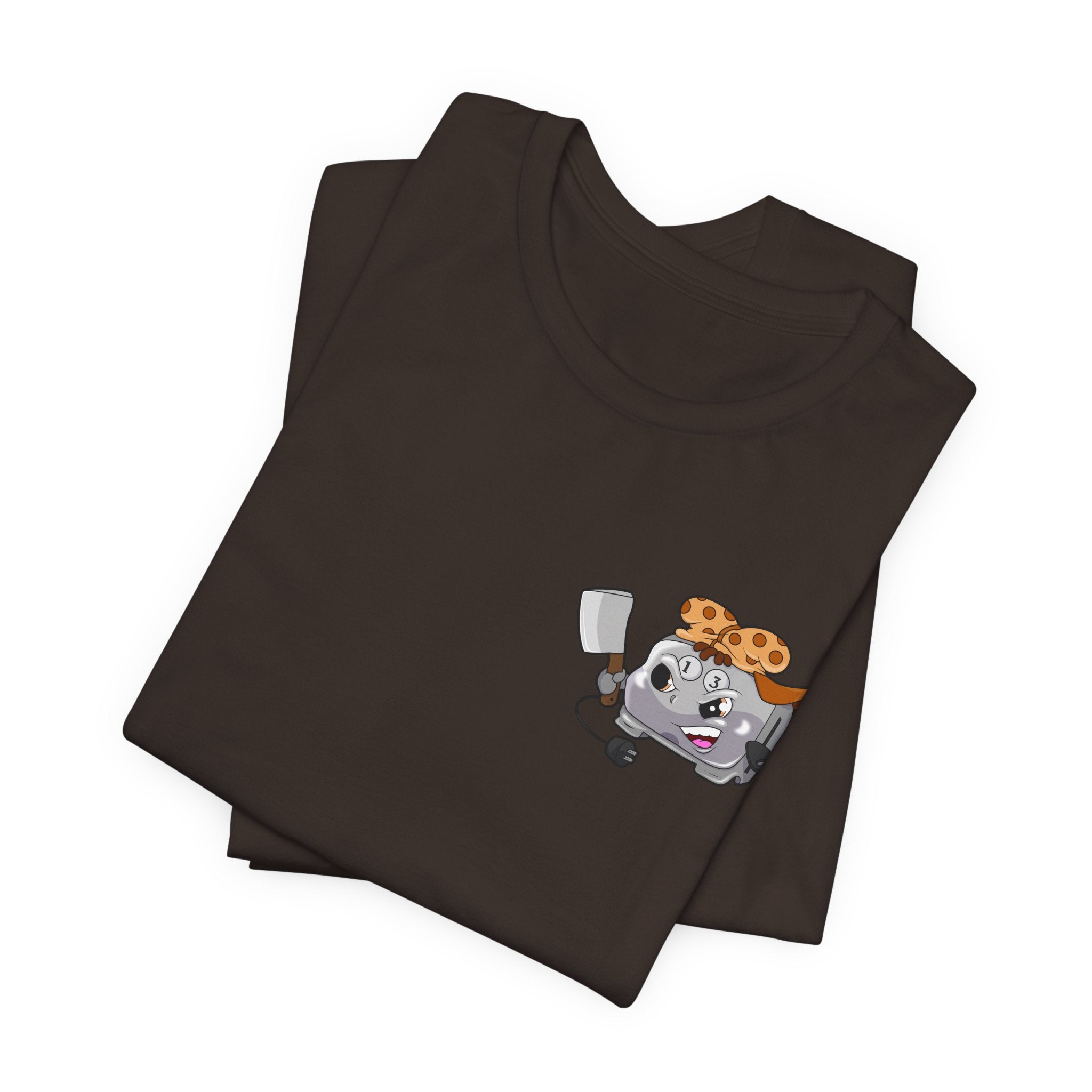 Toaster Chef Cartoon T-Shirt — Cute Toaster with Spatula & Cookie Hat Graphic Tee