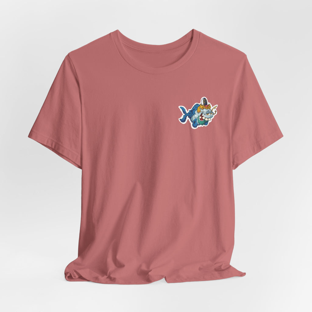 Patriotic Shark Graphic Tee — "Red, Neon & Twang" Vintage Flag Design