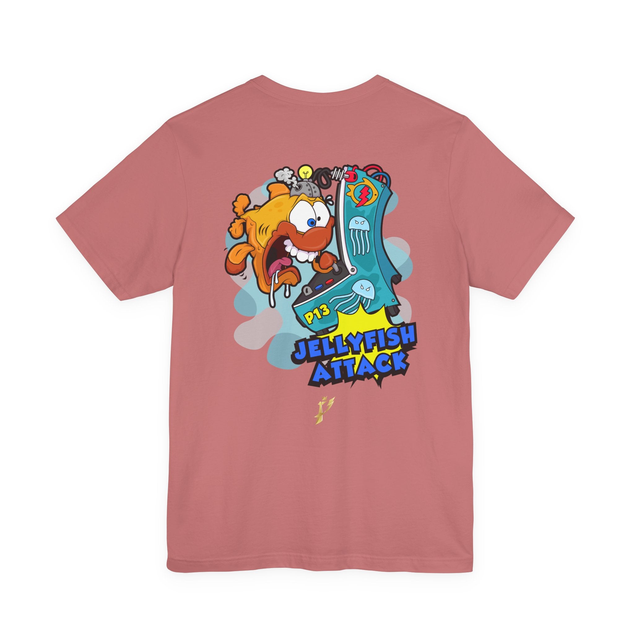 Jellyfish Attack Graphic Tee — Fun Cartoon Surfing Fish Shirt