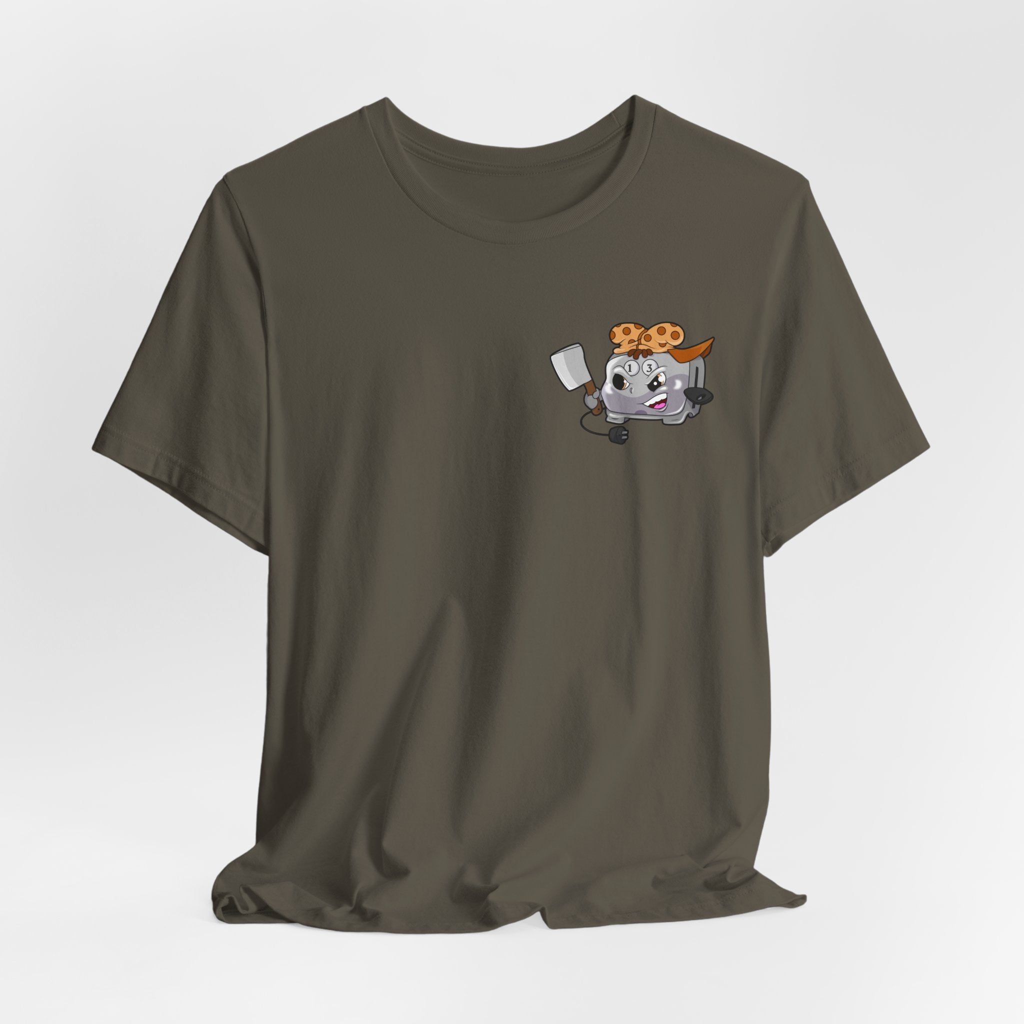Toaster Chef Cartoon T-Shirt — Cute Toaster with Spatula & Cookie Hat Graphic Tee