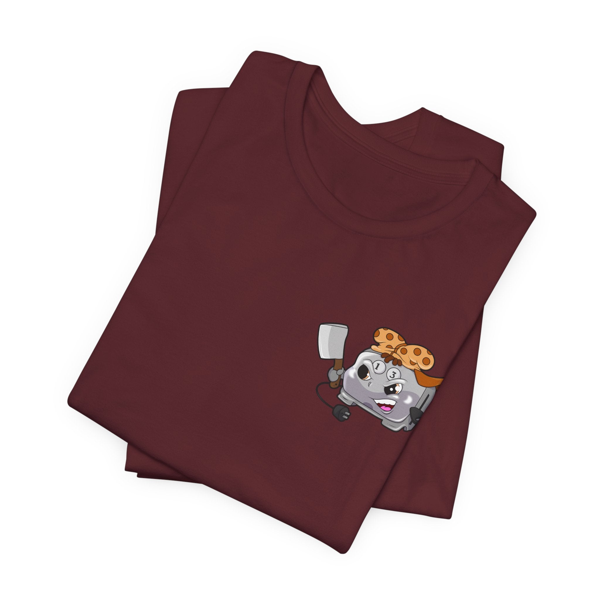 Toaster Chef Cartoon T-Shirt — Cute Toaster with Spatula & Cookie Hat Graphic Tee