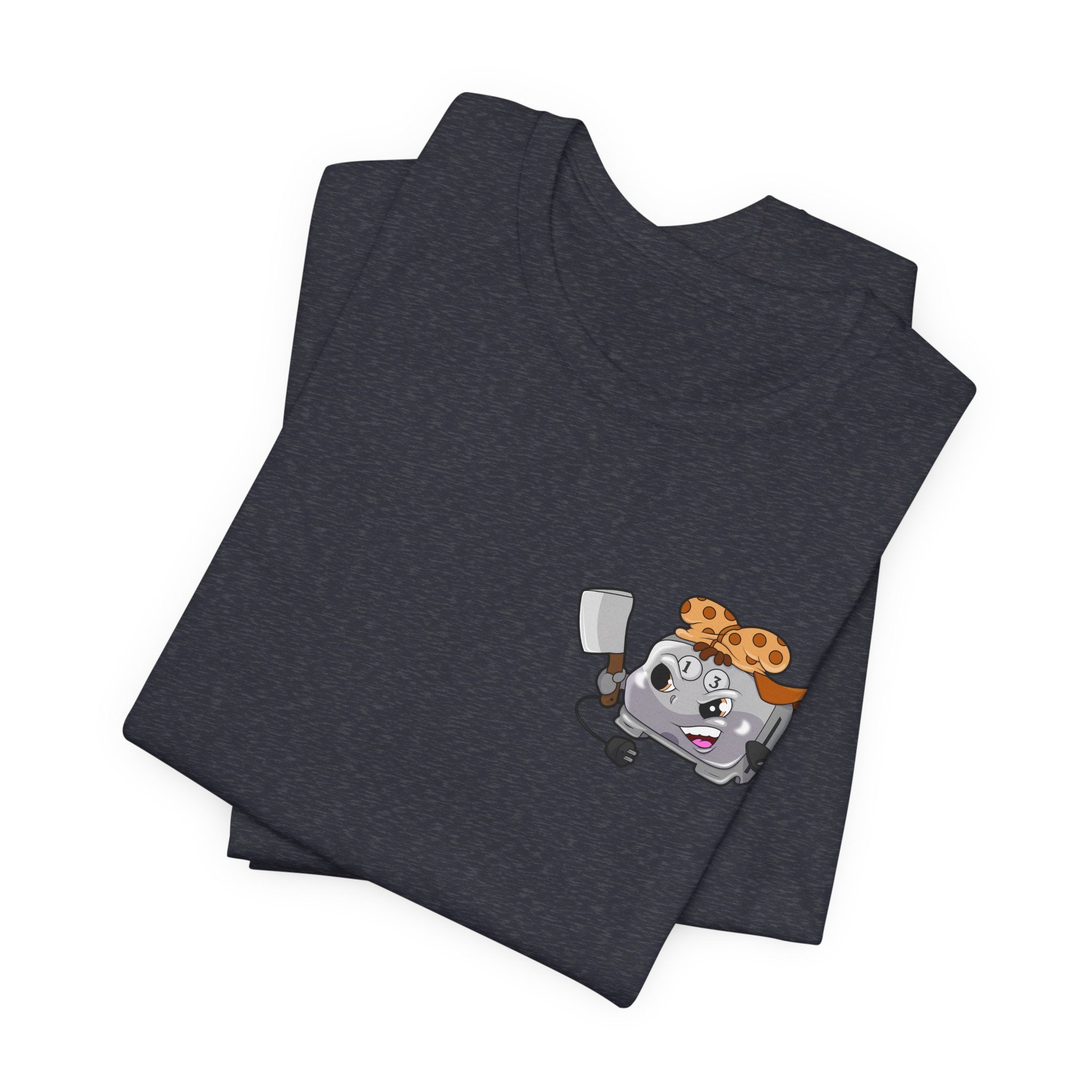 Toaster Chef Cartoon T-Shirt — Cute Toaster with Spatula & Cookie Hat Graphic Tee
