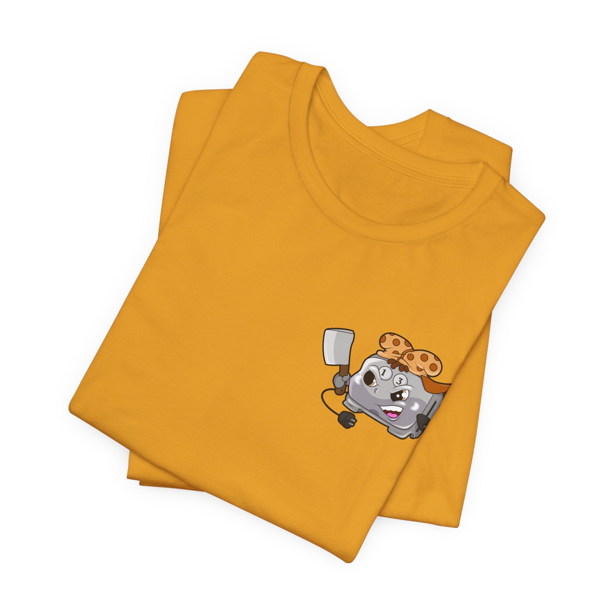 Toaster Chef Cartoon T-Shirt — Cute Toaster with Spatula & Cookie Hat Graphic Tee