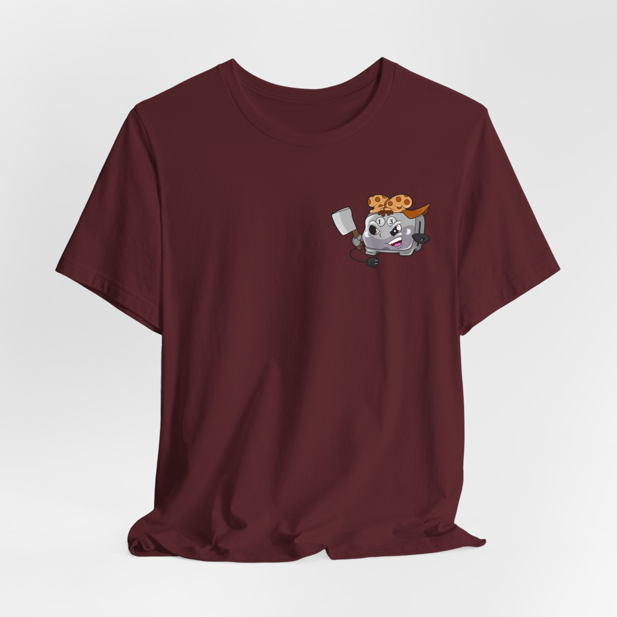 Toaster Chef Cartoon T-Shirt — Cute Toaster with Spatula & Cookie Hat Graphic Tee