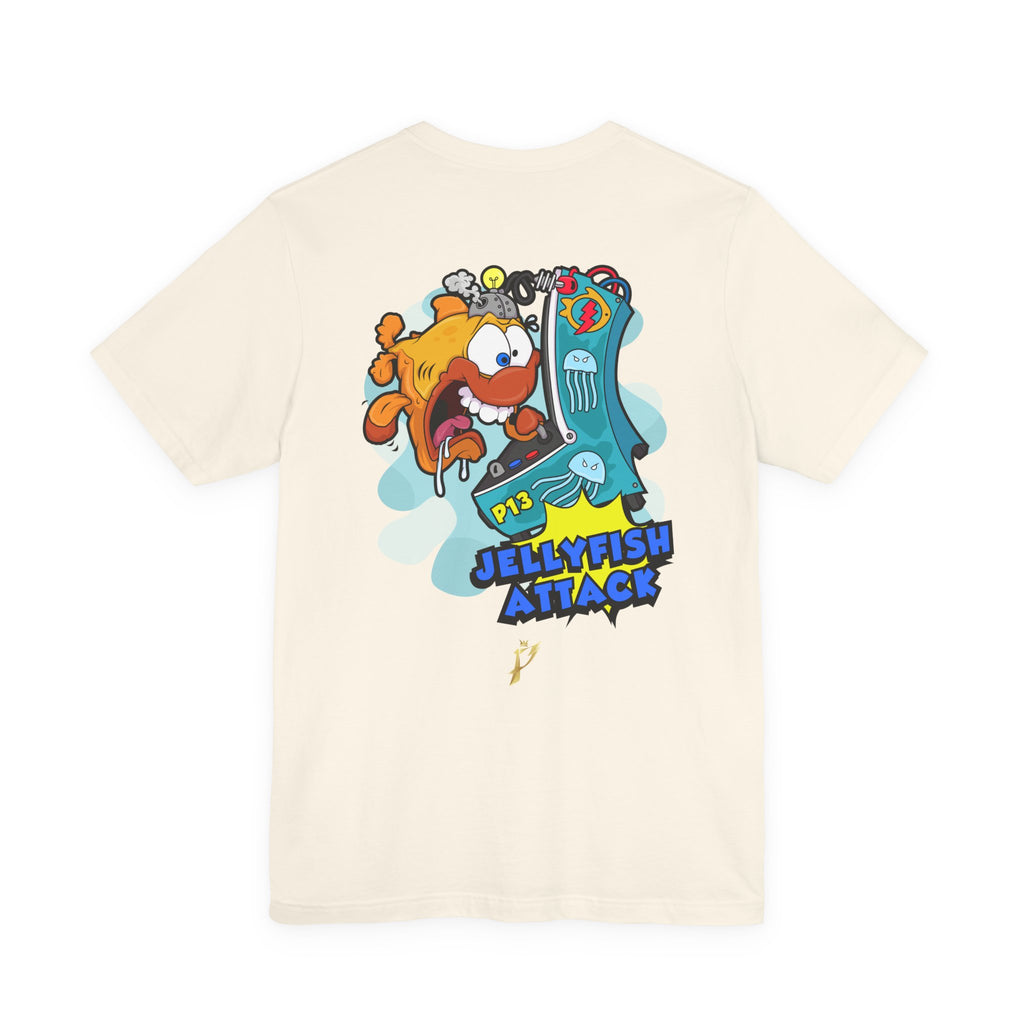 Jellyfish Attack Graphic Tee — Fun Cartoon Surfing Fish Shirt