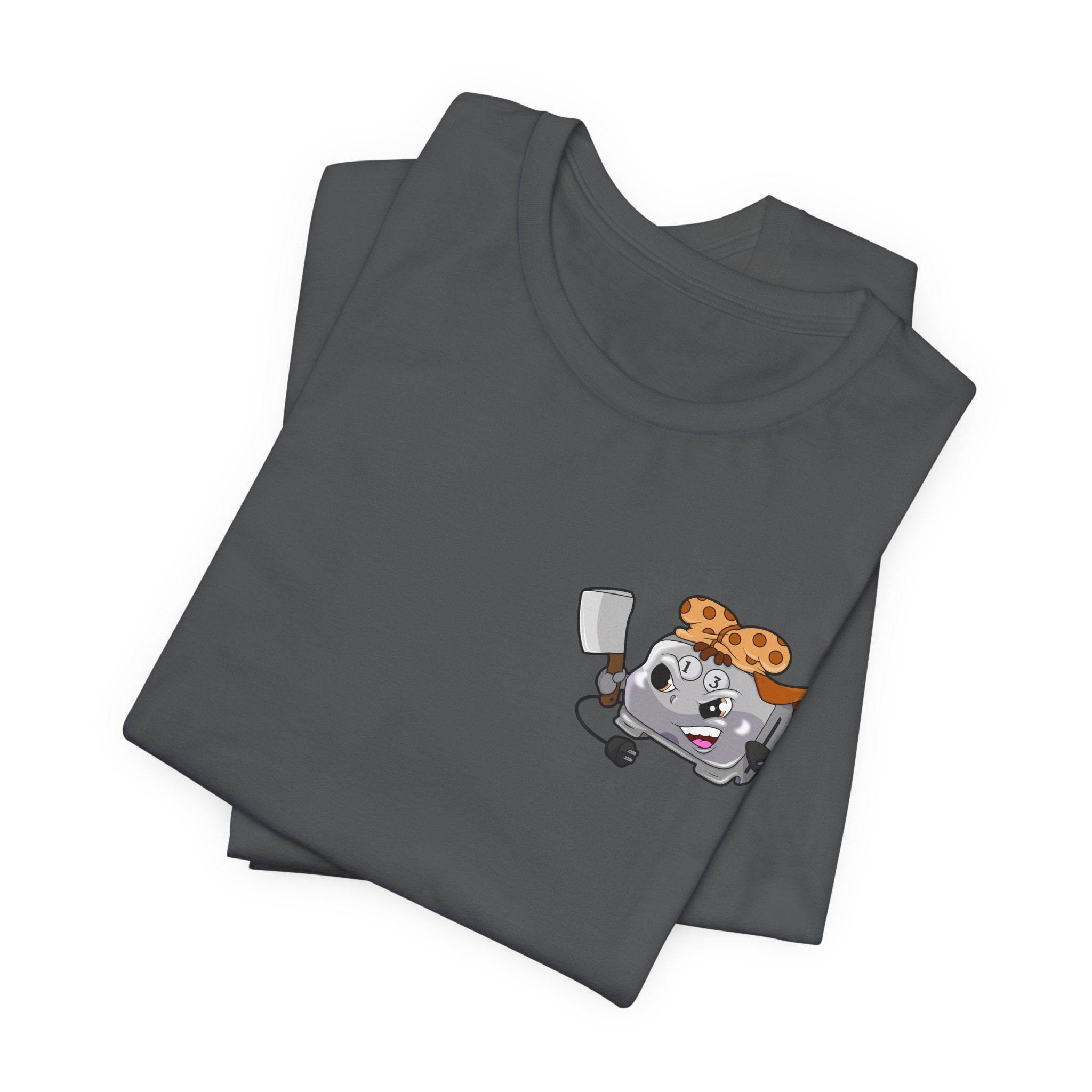 Toaster Chef Cartoon T-Shirt — Cute Toaster with Spatula & Cookie Hat Graphic Tee