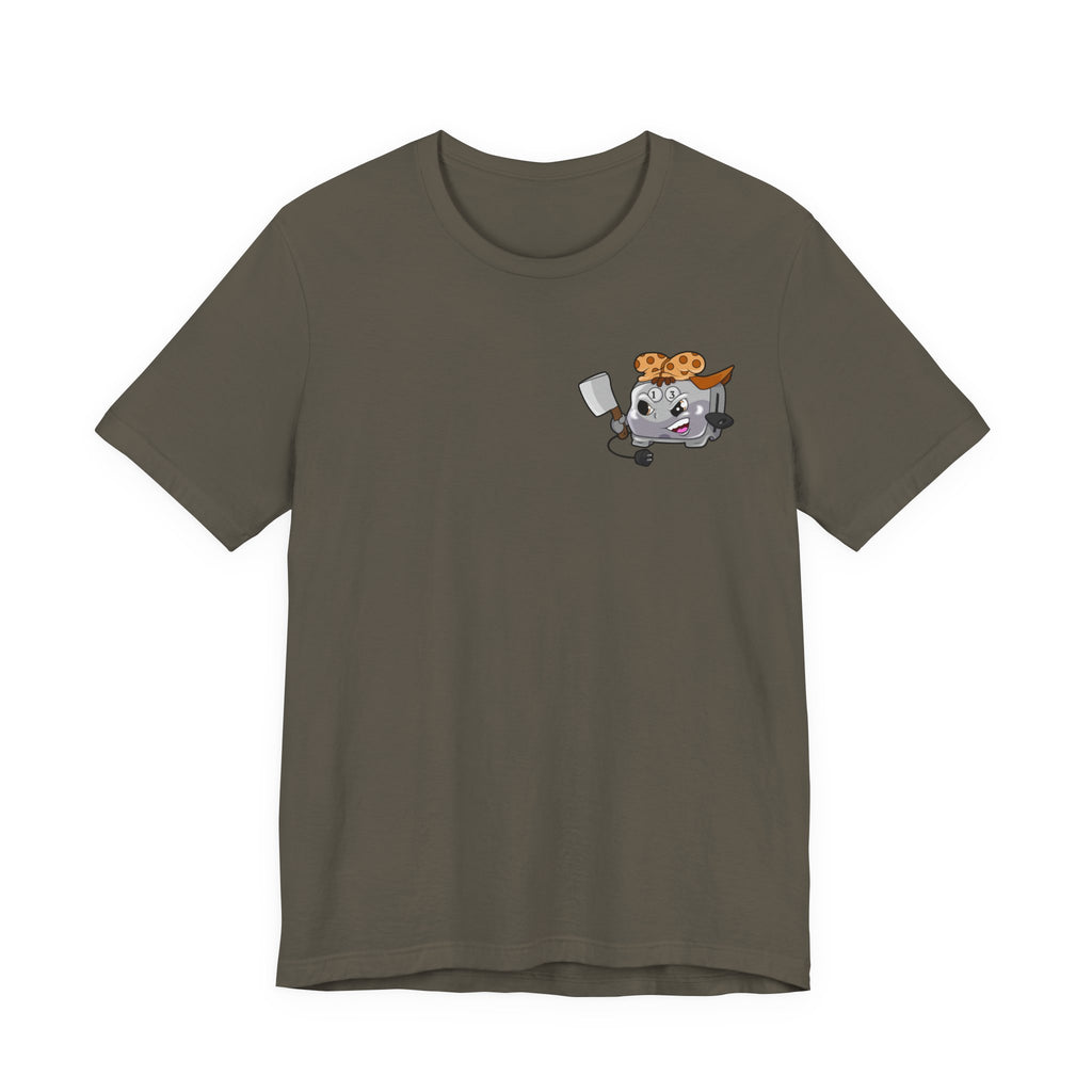 Toaster Chef Cartoon T-Shirt — Cute Toaster with Spatula & Cookie Hat Graphic Tee