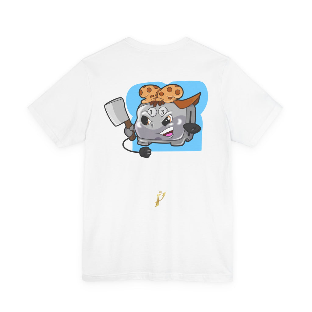 Toaster Chef Cartoon T-Shirt — Cute Toaster with Spatula & Cookie Hat Graphic Tee