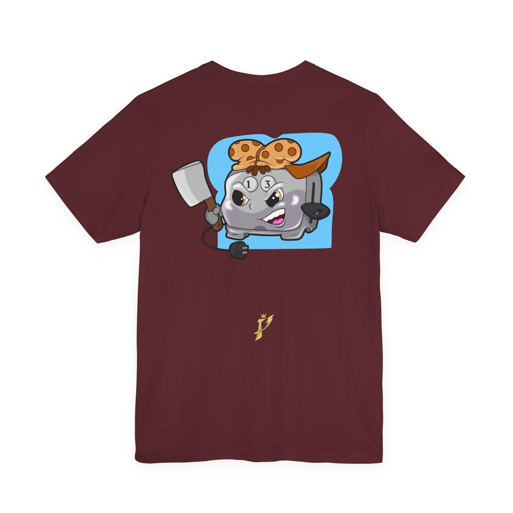 Toaster Chef Cartoon T-Shirt — Cute Toaster with Spatula & Cookie Hat Graphic Tee