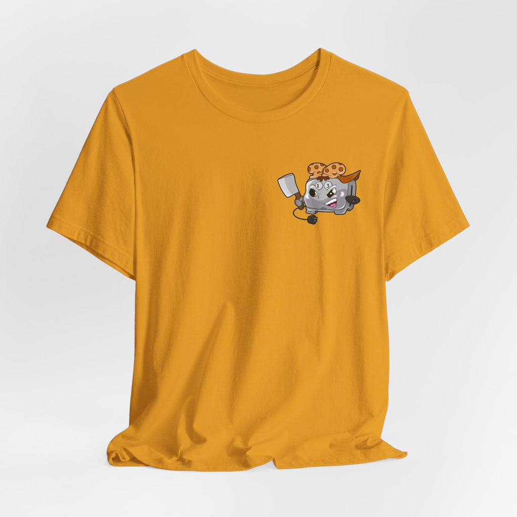 Toaster Chef Cartoon T-Shirt — Cute Toaster with Spatula & Cookie Hat Graphic Tee
