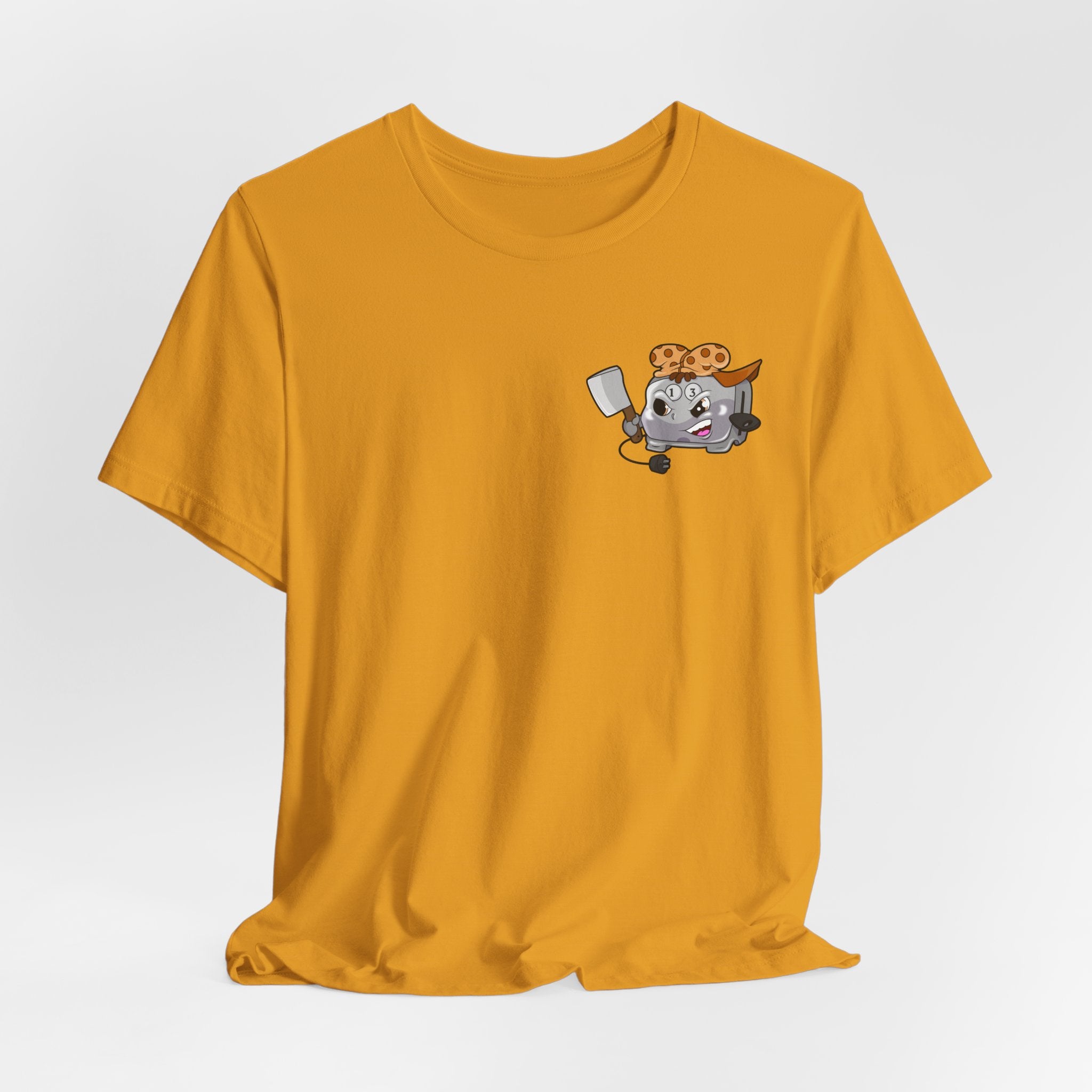 Toaster Chef Cartoon T-Shirt — Cute Toaster with Spatula & Cookie Hat Graphic Tee