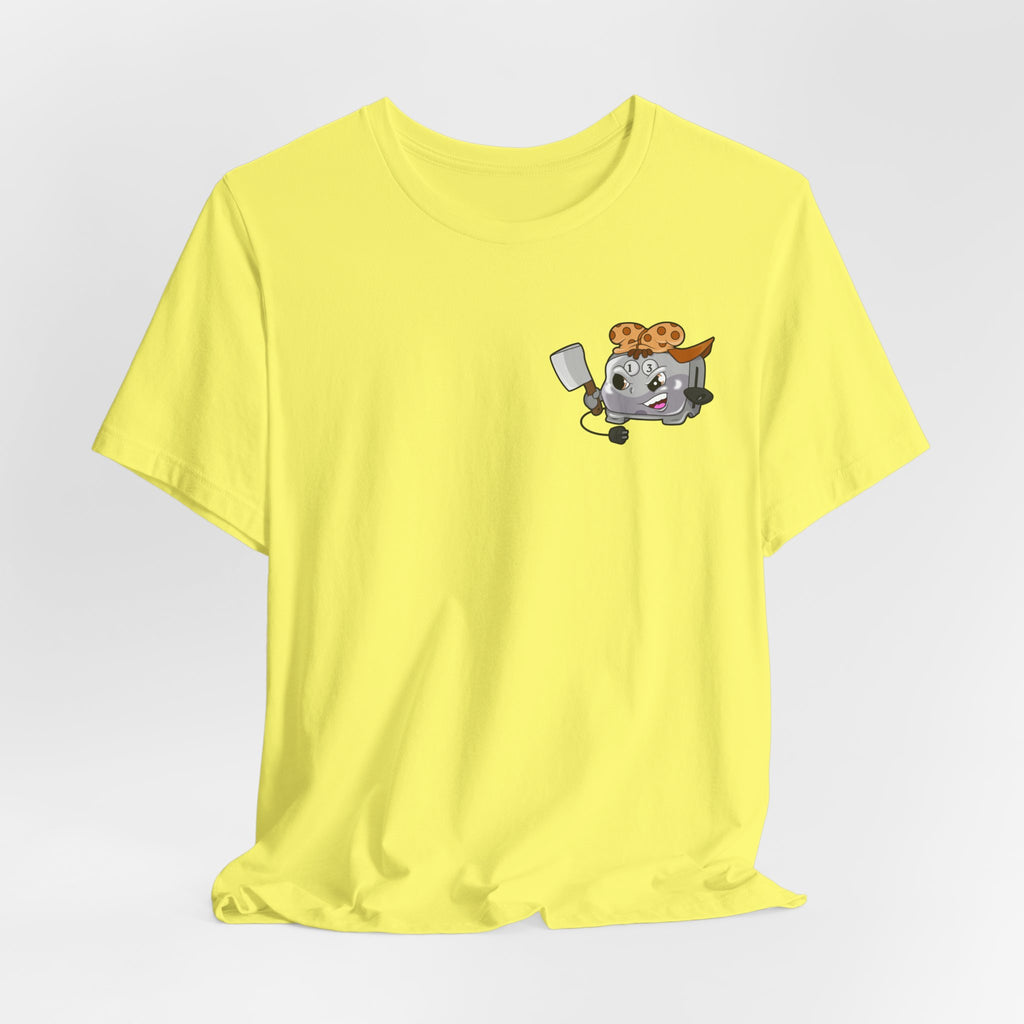 Toaster Chef Cartoon T-Shirt — Cute Toaster with Spatula & Cookie Hat Graphic Tee