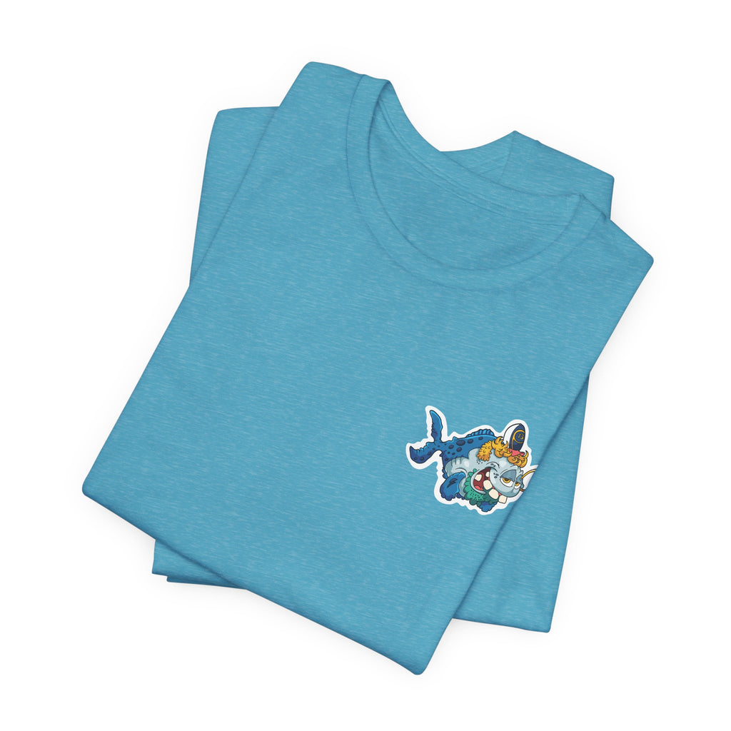 Patriotic Shark Graphic Tee — "Red, Neon & Twang" Vintage Flag Design