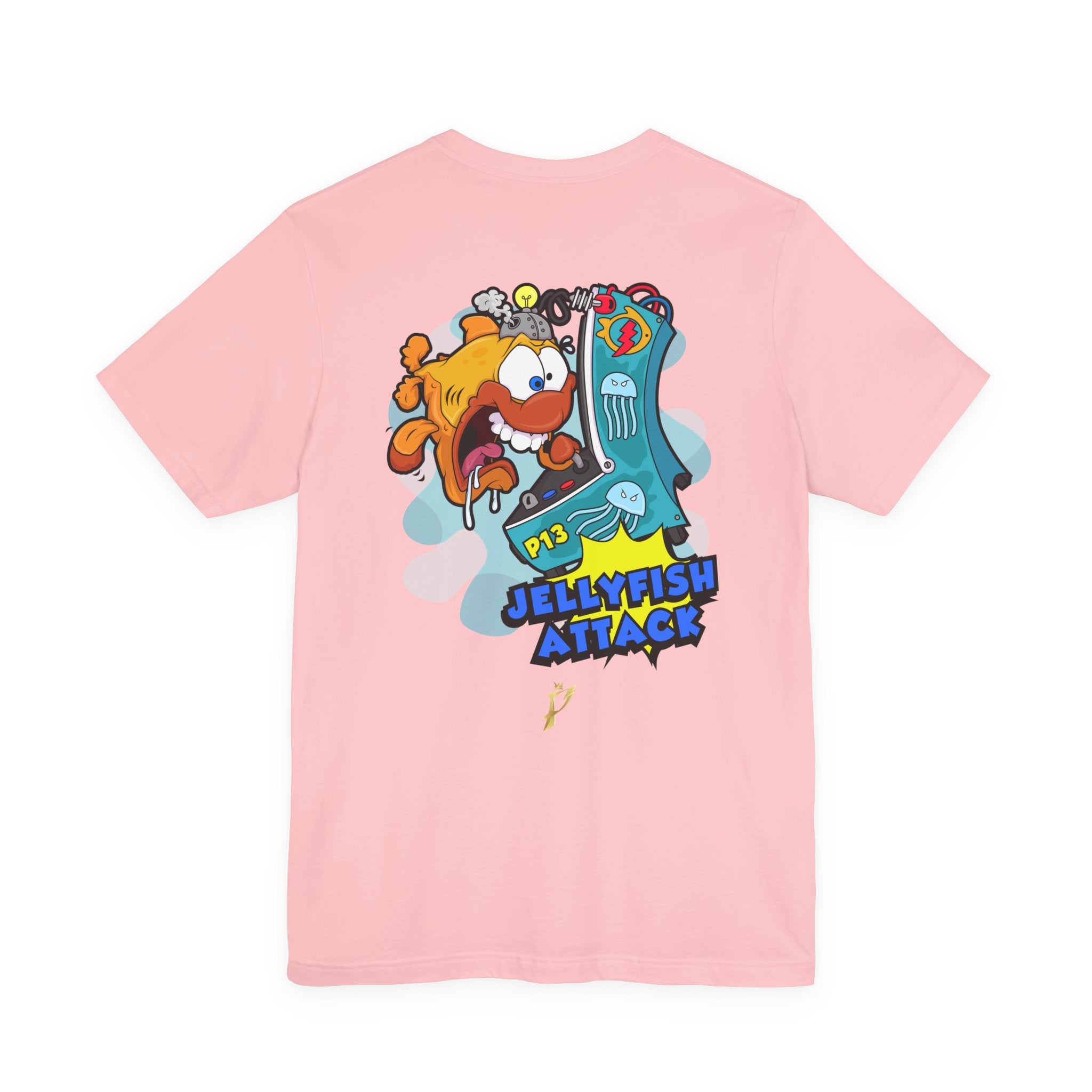 Jellyfish Attack Graphic Tee — Fun Cartoon Surfing Fish Shirt