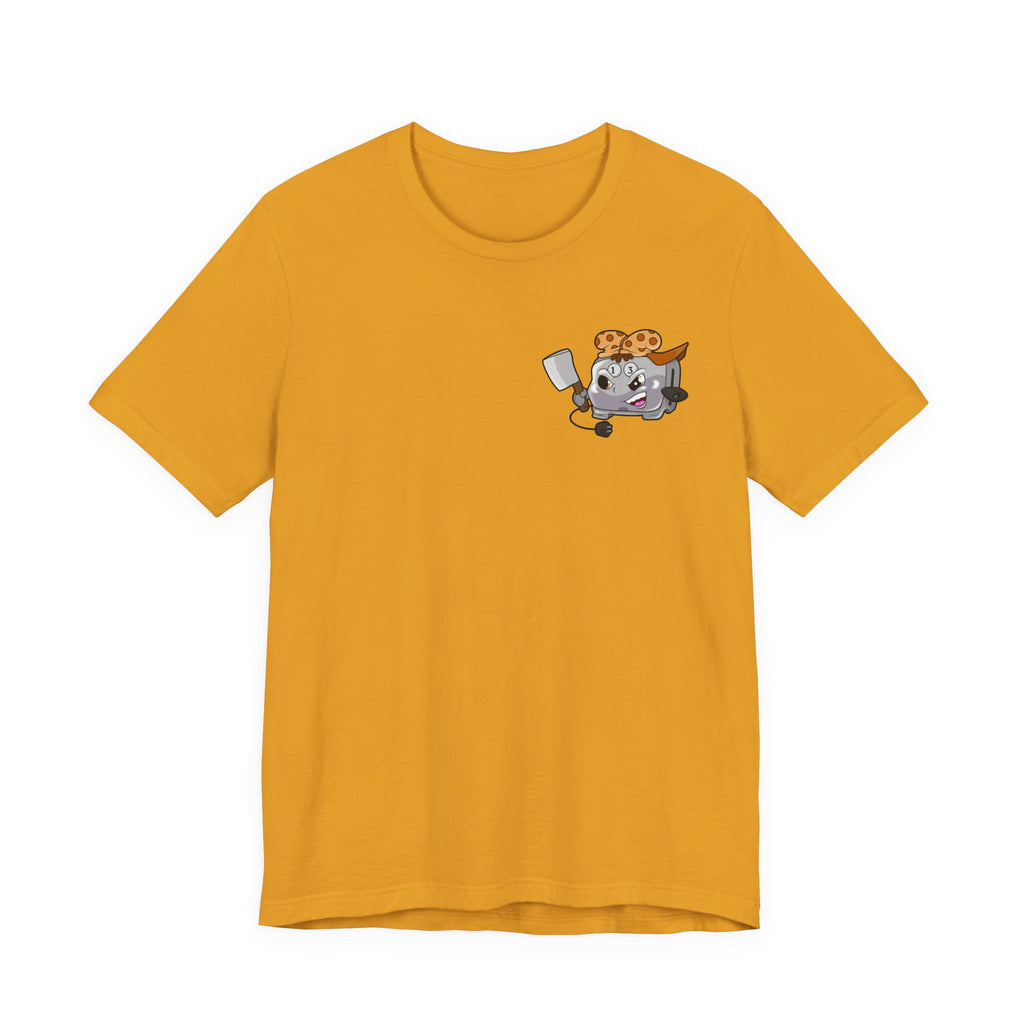 Toaster Chef Cartoon T-Shirt — Cute Toaster with Spatula & Cookie Hat Graphic Tee