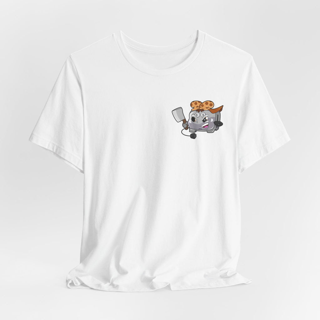 Toaster Chef Cartoon T-Shirt — Cute Toaster with Spatula & Cookie Hat Graphic Tee