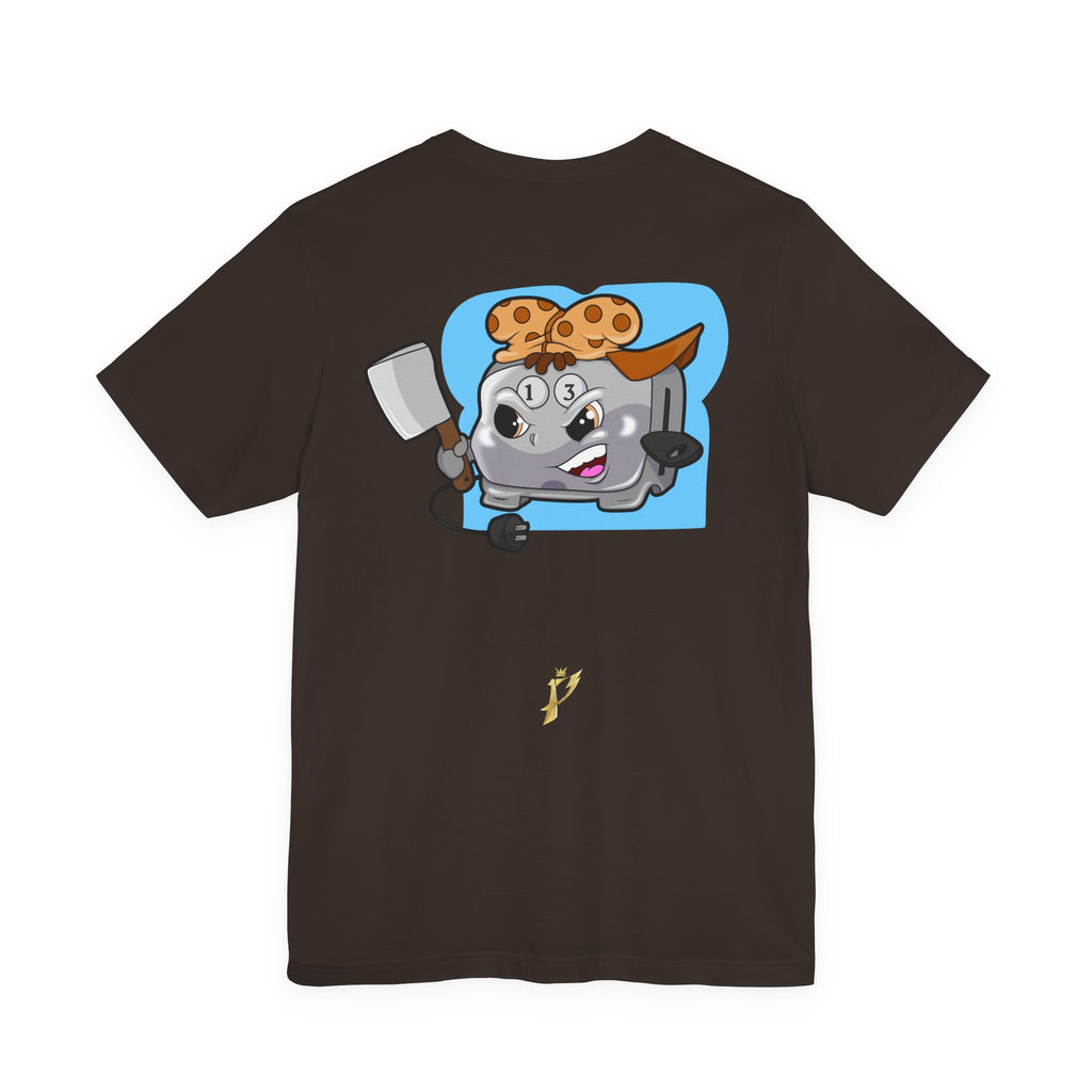 Toaster Chef Cartoon T-Shirt — Cute Toaster with Spatula & Cookie Hat Graphic Tee