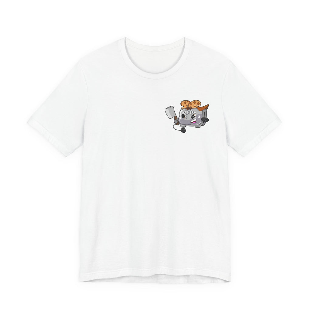 Toaster Chef Cartoon T-Shirt — Cute Toaster with Spatula & Cookie Hat Graphic Tee