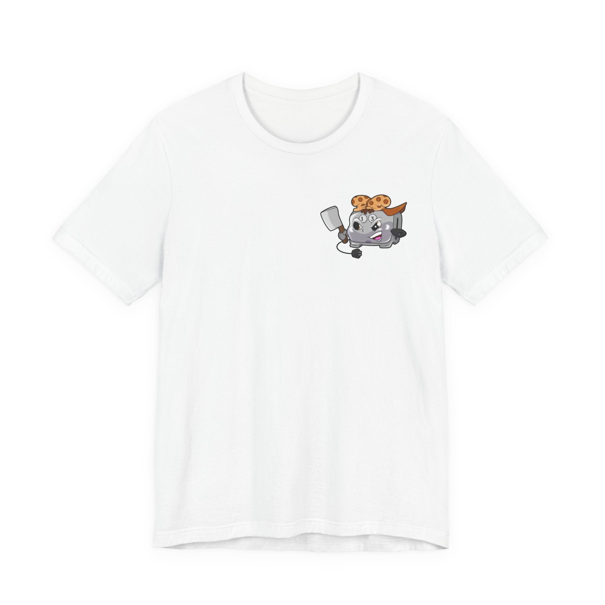 Toaster Chef Cartoon T-Shirt — Cute Toaster with Spatula & Cookie Hat Graphic Tee