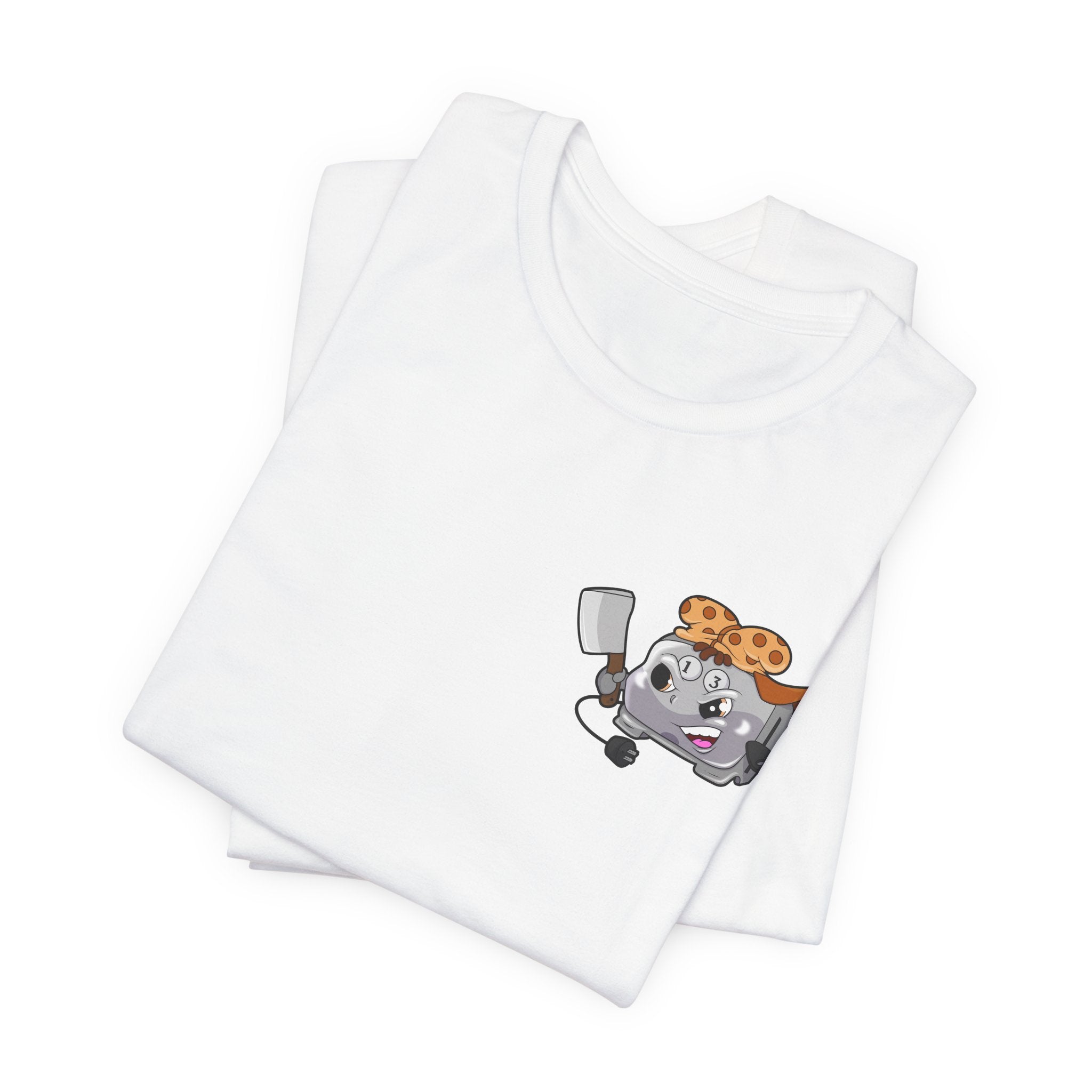 Toaster Chef Cartoon T-Shirt — Cute Toaster with Spatula & Cookie Hat Graphic Tee