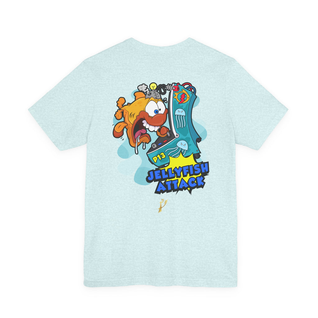 Jellyfish Attack Graphic Tee — Fun Cartoon Surfing Fish Shirt