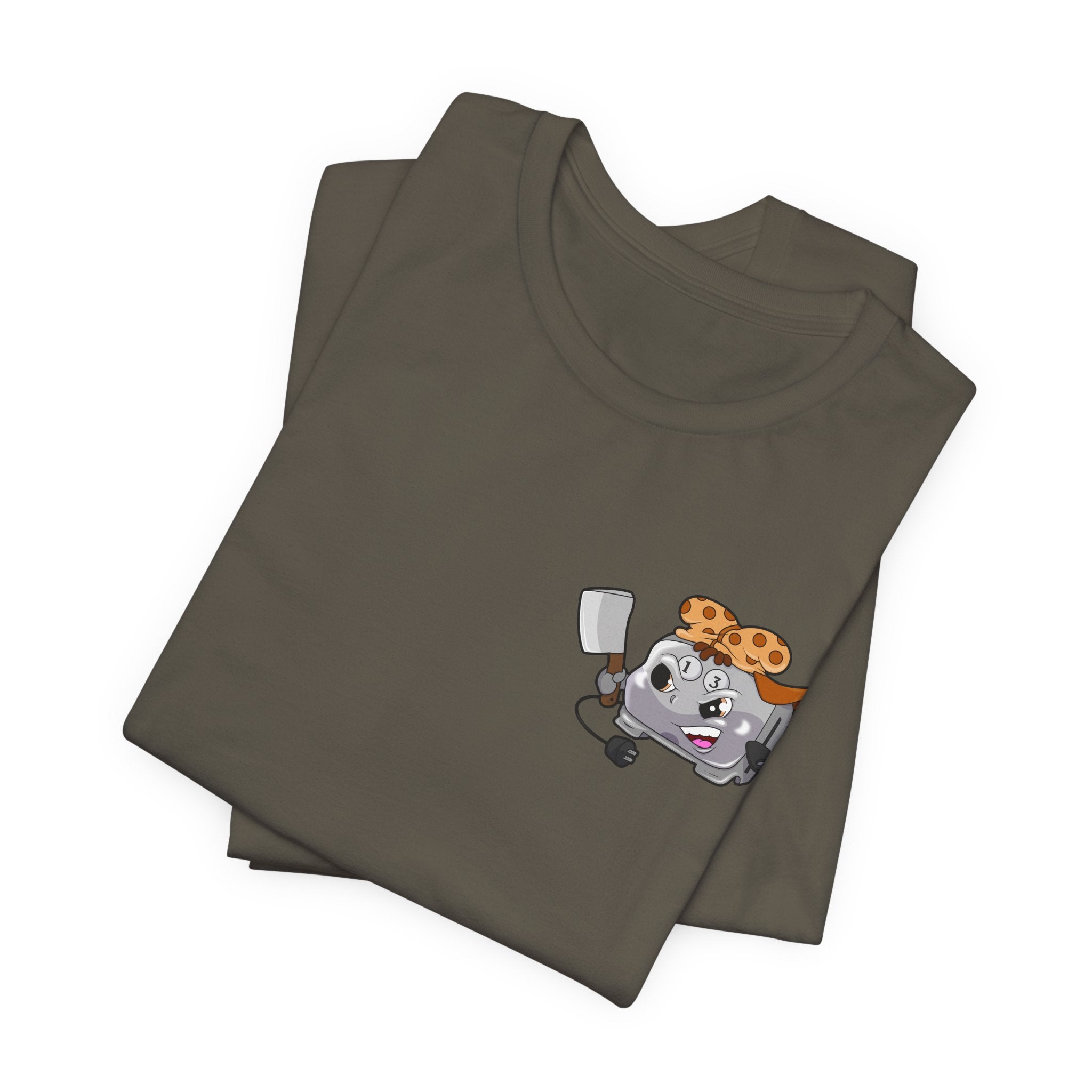 Toaster Chef Cartoon T-Shirt — Cute Toaster with Spatula & Cookie Hat Graphic Tee