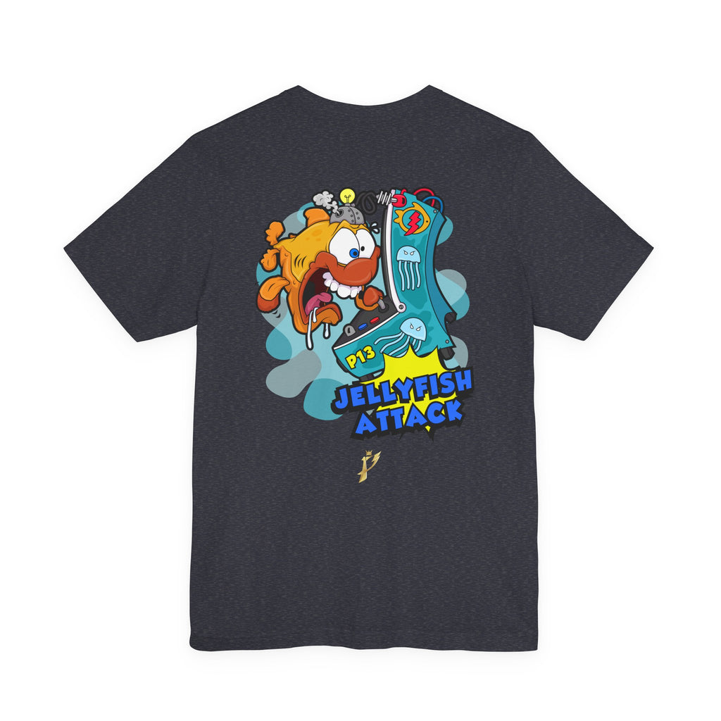 Jellyfish Attack Graphic Tee — Fun Cartoon Surfing Fish Shirt
