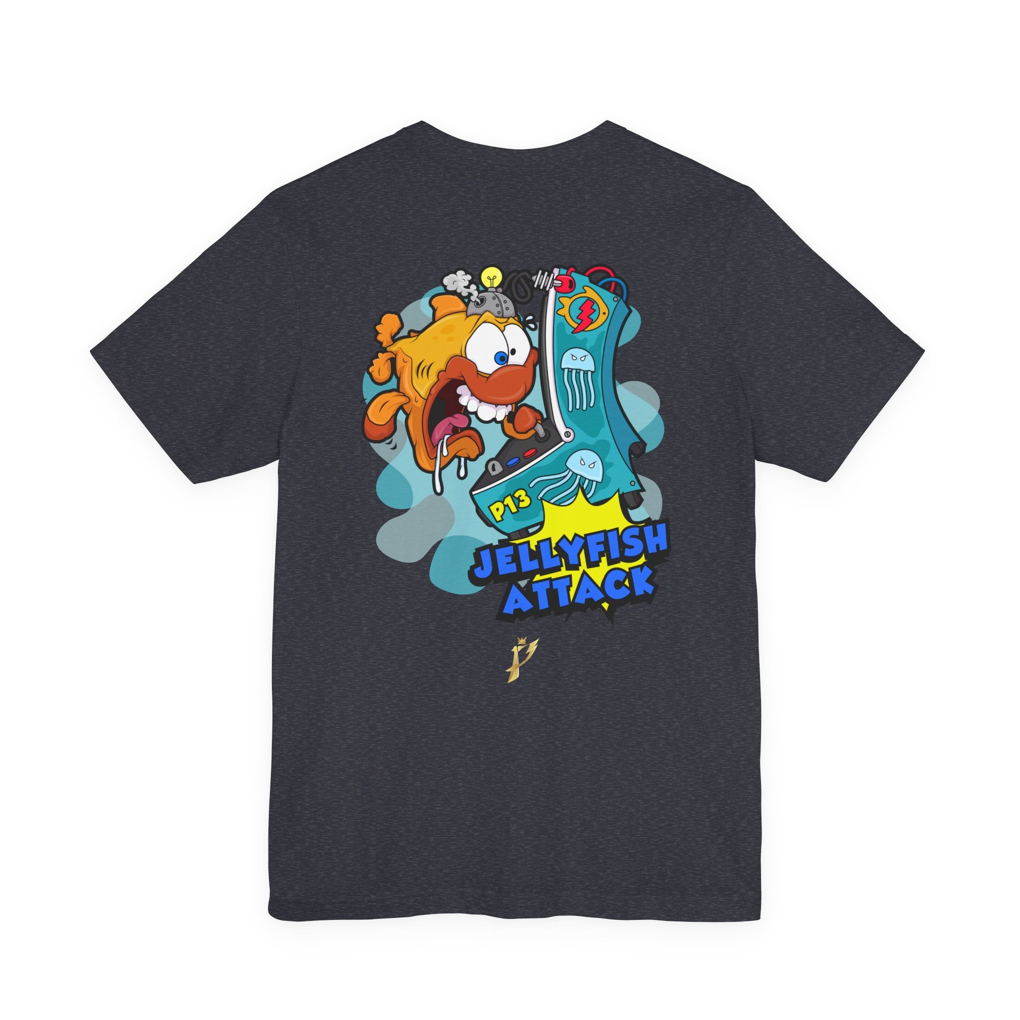 Jellyfish Attack Graphic Tee — Fun Cartoon Surfing Fish Shirt