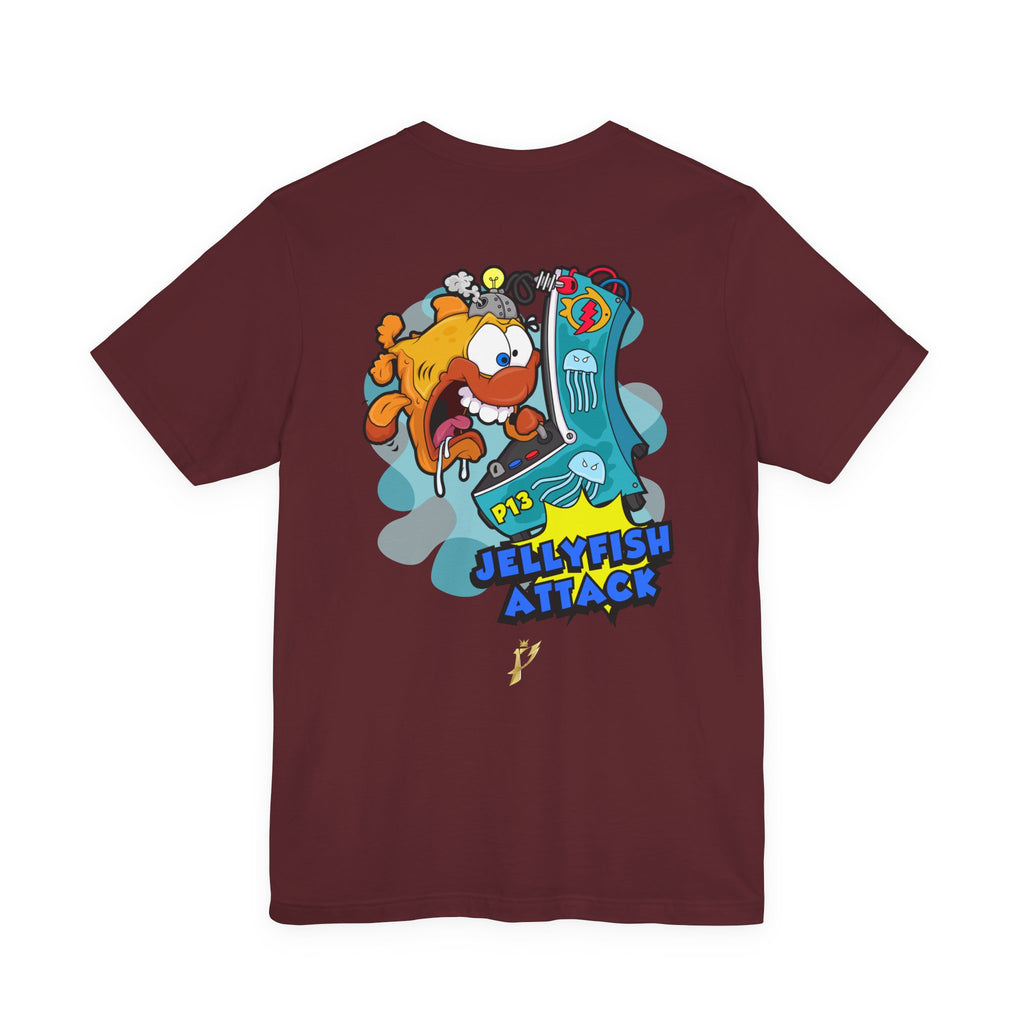 Jellyfish Attack Graphic Tee — Fun Cartoon Surfing Fish Shirt