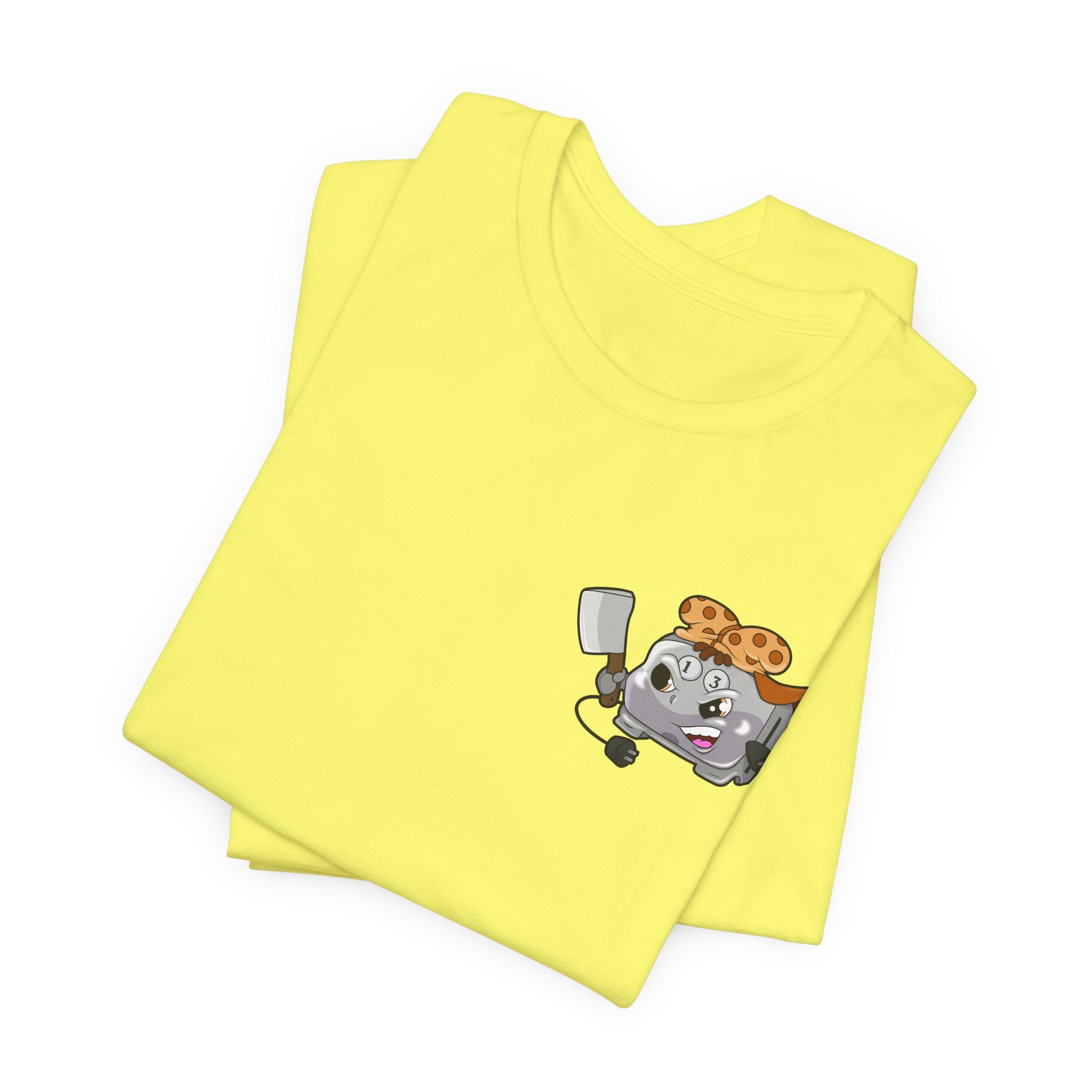 Toaster Chef Cartoon T-Shirt — Cute Toaster with Spatula & Cookie Hat Graphic Tee