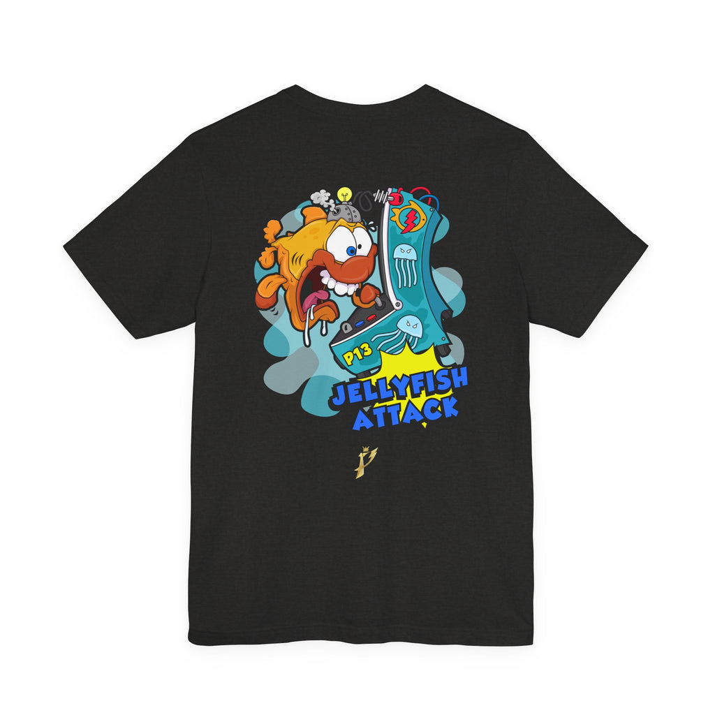 Jellyfish Attack Graphic Tee — Fun Cartoon Surfing Fish Shirt