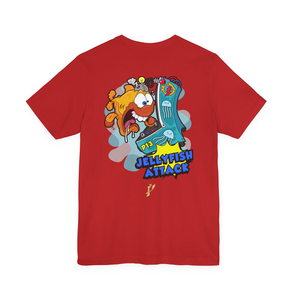 Jellyfish Attack Graphic Tee — Fun Cartoon Surfing Fish Shirt