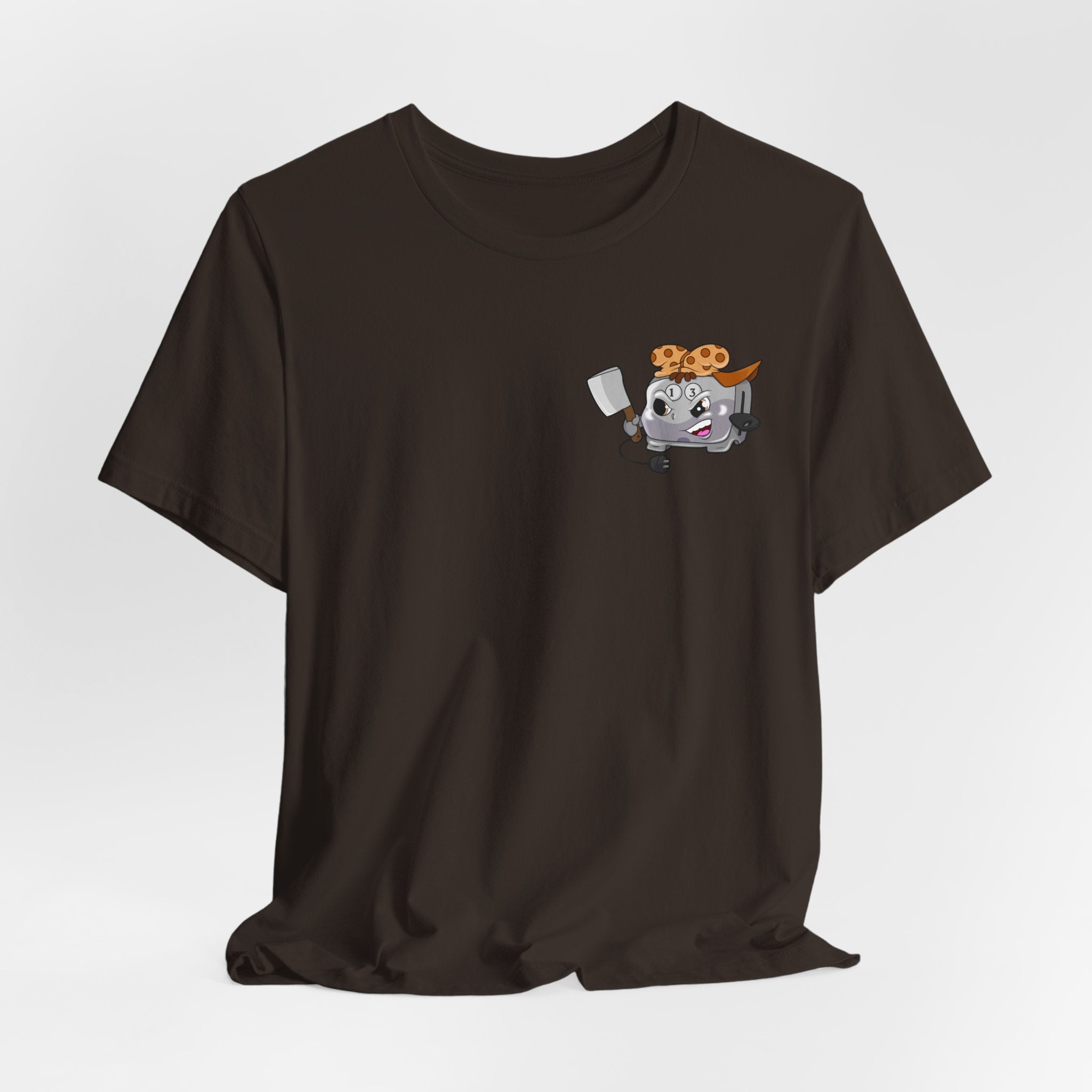 Toaster Chef Cartoon T-Shirt — Cute Toaster with Spatula & Cookie Hat Graphic Tee
